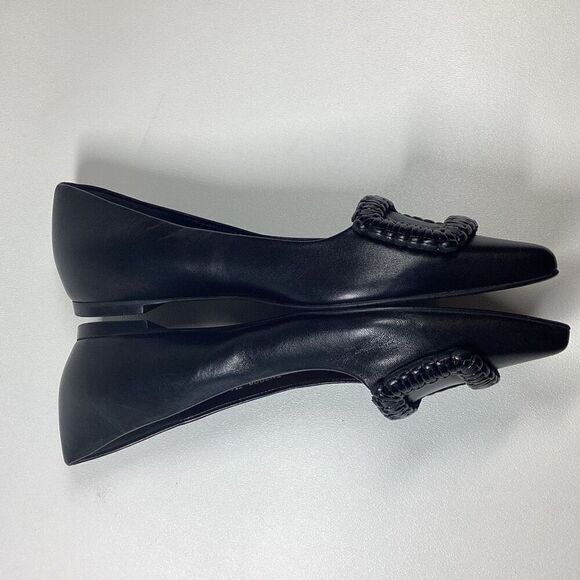 Aquatalia‎ Adorned Black Woven Leather Square Toe Flats Women’s Size 7 - Picture 8 of 16